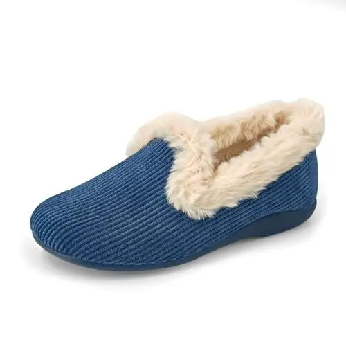 Produktbild: JOMIX Damen Winter Kordsamt Hausschuhe Warme Memory Foam Puschen Plüsch Lammfell Mokassins Mädchen Bequeme Elegant Gefüttert Pantoffeln rutschfeste Hausclogs Made in Spanien (MD2420, Blau, 38 EU)