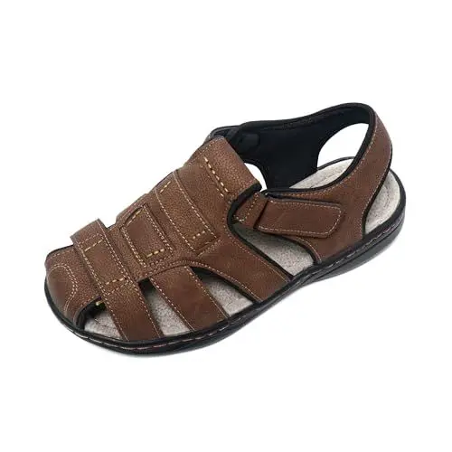 Produktbild: JOMIX Flach Pantoletten Herren Sandalen mit Weich Fußbett Frauen Sommer Offene Schuhe Leder Freizeit Sommerschuhe (Braun, 41 EU, SU8056)