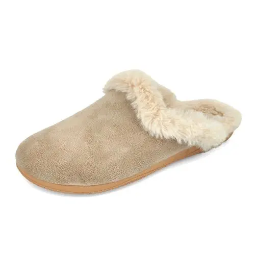 Produktbild: JOMIX Hausschuhe Damen Gefüttert Plüsch Clogs Winter Lammfell Pantoffeln Bequeme Rutschfeste Puschen Warme Kunstwildleder Slippers Made in Spanien (MD2417, Beige, 37 EU)