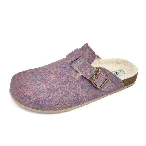 Produktbild: JOMIX Hausschuhe Damen Pantoletten Winter Bequeme Gefüttert Filzpantoffeln Warme Plüsch Geschlossen Clogs Flach Elegant Filz Hausschuhe Made in Spanien (ES2406, Lila, 42 EU)