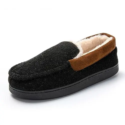 Produktbild: JOMIX Mokassin Hausschuhe Herren Winter Warme Filz Pantoffeln Plüsch Gefütterte Geschlossene Slippers Indoor (Schwarz Größe Klein 1 Nummer, 44 EU)