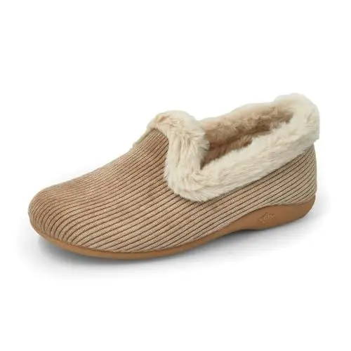 Produktbild: JOMIX Mokassins Damen Gefüttert Hausschuhe Geschlossene Lammfell Boots Winter Plüsch Kordsamt Pantoffeln Rutschfeste Gummisohle Puschen Indoorschuhe Made in Spanien (MD2420, Beige, 37 EU)