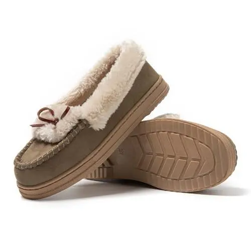 Produktbild: JOMIX Mokassins Damen Klassische Bootsschuhe Flache Loafer Comfort Segelschuhe Damen Slip On Schuhe mit Fliege Plüsch Gefüttert Hausschuhe (MD1045, Grün, 38 EU)