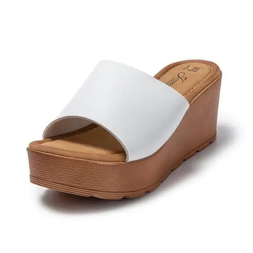 Produktbild: JOMIX Pantoletten Damen Elegant Sandalen mit Absatz Sommer Anatomische Fußbett Plateau Schlappen Strand Pantoffeln Slipper (Weiß, 41 EU)