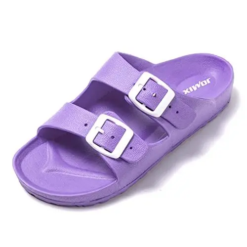 Produktbild: JOMIX Pantoletten Damen Sommer Bunte Badeschuhe mit Fussbett Flache Rutschfest Badelatschen Meer Pool Strand Schwimmen Schnalle Schlappen (Violett, 39 EU)