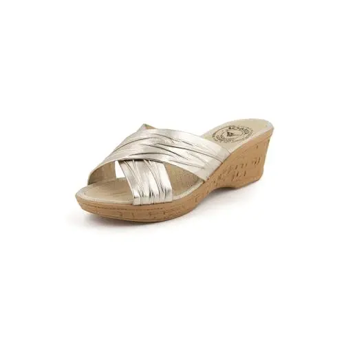 Produktbild: JOMIX Pantoletten Damen Sommer Sandalen mit Keilabsatz Weiche Anatomische Gummi Hausschuhe Wandern Meer Strand Pool Gartenschuhe (Gold, 40 EU)