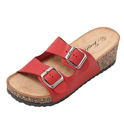 Produktbild: JOMIX Pantoletten Damen mit Absatz Bohemia Plateau Clogs Sandalen Sommerschuhe Pantoffeln (Rot, 38 EU, SD8038)