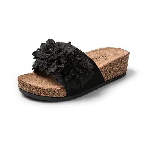 Produktbild: JOMIX Pantoletten Damen mit Fussbett Sommer Badelatschen Sandalen Clogs & Pantoletten für Damen Schlappen (Schwarz, 39 EU, SD9172)