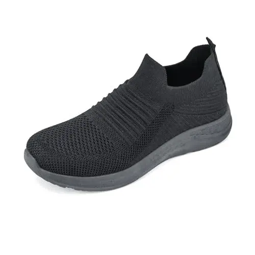 Produktbild: JOMIX Slip On Sneakers Damen Schuhe Ohne Schnürsenkel Leichte Walkingschuhe Atmungsaktive Schlupfschuhe Fitness Sportschuhe Turnschuhe Elegant Freizeitschuhe Laufschuhe (Schwarz, 39 EU)