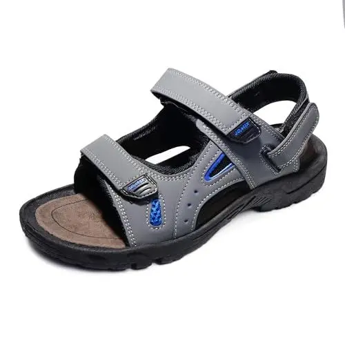 Produktbild: JOMIX Sommer Athletische Sandalen Herren Klettverschluss Anti-Rutsch Wandersandalen Outdoor Strand Reisen Trekking Wander (Grau, 46 EU)