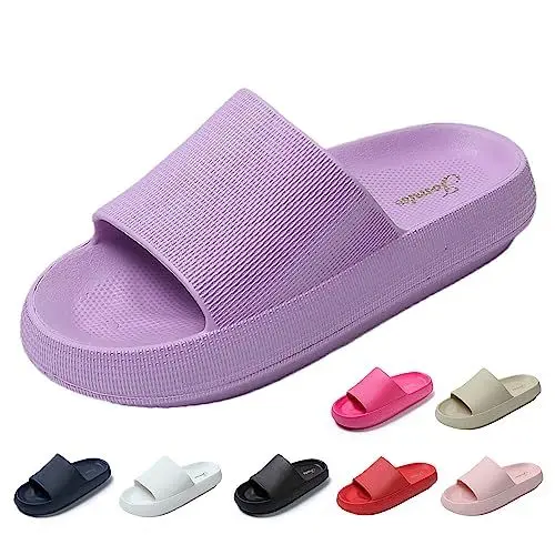 Produktbild: JOMIX Sommer Schlappen Damen Dicke Sohle Sandalen Einfarbige Slides Anti-Rutsch Badelatschen Badeschlappen Meer Pool Strand Schwimmen (Lila, 40 EU)