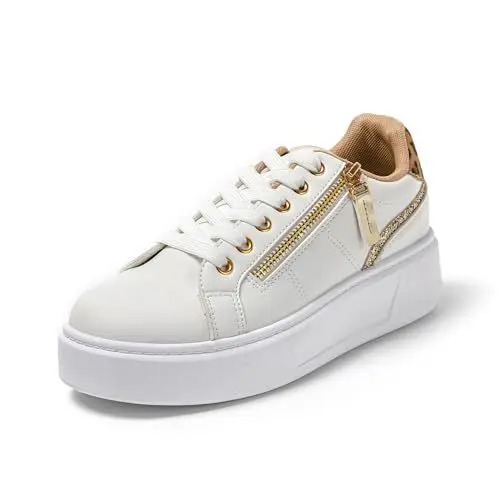 Produktbild: JOMIX Sportschuhe Damen Leicht Leder Platform Sneaker Atmungsaktiv Plateau Laufschuhe Fitness Turnschuhe Wanderschuhe Freizeitschuhe (Leopard, 40 EU)