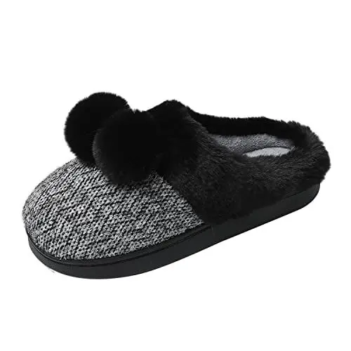 Produktbild: JOMIX Winter Hausschuhe Damen Flauschige Pantoffeln mit plüsch Ball Warme Geschlossen Puschen Indoor (Schwarz Ball, 41 EU)
