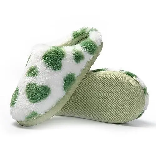 Produktbild: JOMIX Winter Hausschuhe Damen Herzen Plüsch Pantoffeln Warme Schöne Puschen Slippers Indoor (Grün, 38 EU)
