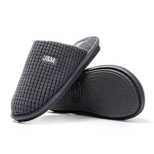 Produktbild: JOMIX Winter Hausschuhe Herren Warme Gefüttert Pantoffeln Weiche Baumwolle Puschen Indoor (Dunkelgrau, 41 EU)