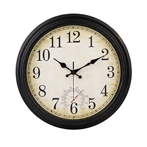 Produktbild: jomparis Wanduhr mit temperaturanzeige Außenwanduhr groß Gartenuhr Wasserfest und Wetterfest für Garten und Terrasse Pool (40cm Bronze)