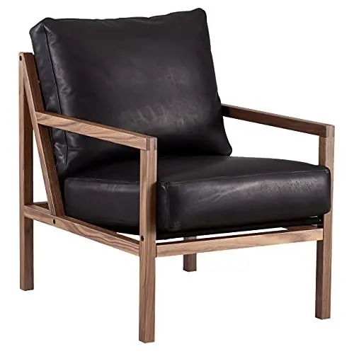 Produktbild: Jonas Ihreborn Seventy Five Holzsessel Schwedischer Designklassiker, Leder - Vitoria, Black, Breite 59 cm Sitztiefe 50 cm