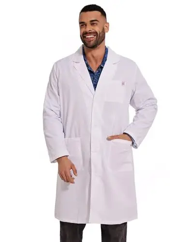 Produktbild: JONATHAN UNIFORM Medizinische Berufsbekleidung Laborkittel Herren Arztkittel Weißer Kittel Medizinischer Arbeitskittel Herren Lab Coat Schule Apotheken Laborkittel Arzt Kostüm Künstler DIY (L)