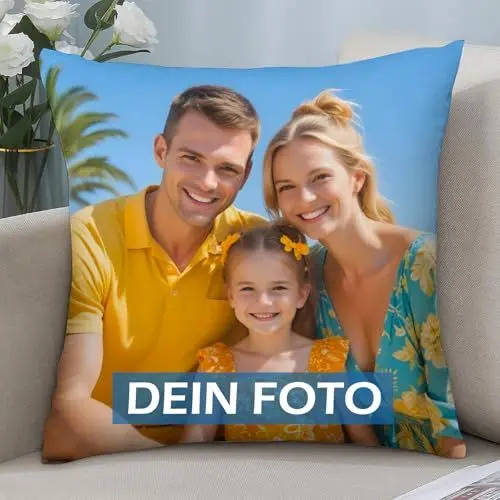 Produktbild: JONZIN Kissen mit Foto Bedrucken Lassen - Selbst Gestalten Kissen Personalisiert Doppelseitiger FotoKissen-Bezug 100% Polyester Personalisierte Geschenke Mann Frau (40 × 40 cm)