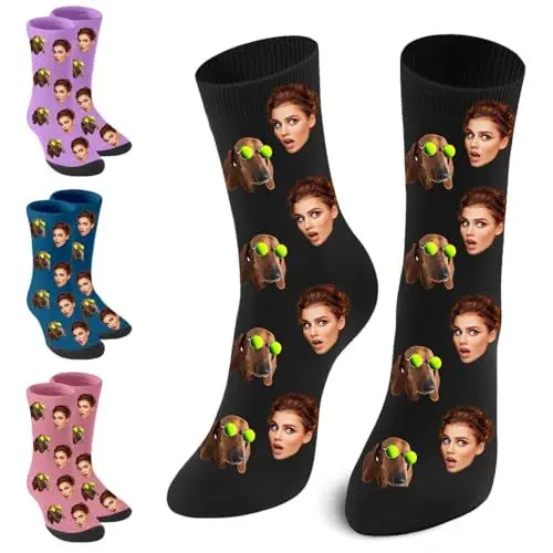 Produktbild: JONZIN Personalisierte Foto Socken, Socken Mit Gesicht Personalisiert, Personalisiert Geschenke Für Freunde, Familie, Paare (Face+Pet)