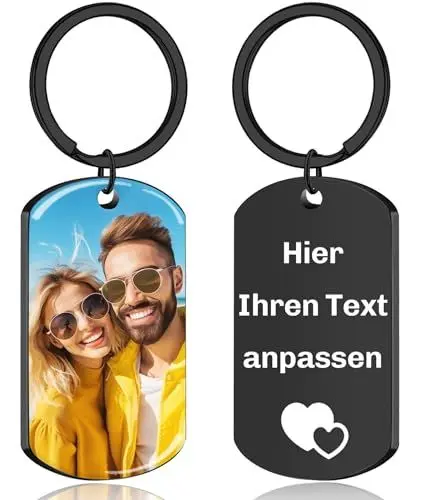 Produktbild: JONZIN Personalisierter Schlüsselanhänger Mit Foto - Gravur Edelstahl Geschenke für Männer (Farbe)