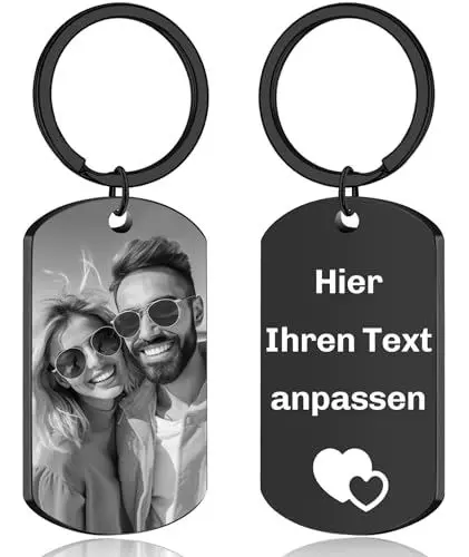 Produktbild: JONZIN Schlüsselanhänger Personalisiert mit Foto & Gravur - Personalisierte Geschenke für Männer Frauen Papa Personalisiert Schlüsselanhänger Freund&Freundin Geschenk (Gravur)