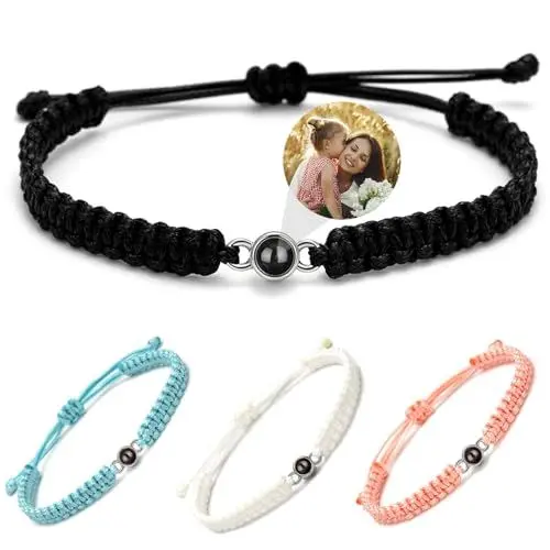 Produktbild: JONZIN personalisiertes Fotoarmband mit Eigenem Foto, Personalisiert Projektionsarmband mit Bildarmband innen, Jubiläumsgeschenk Für Männer und Frauen (Stil 1 Runden)