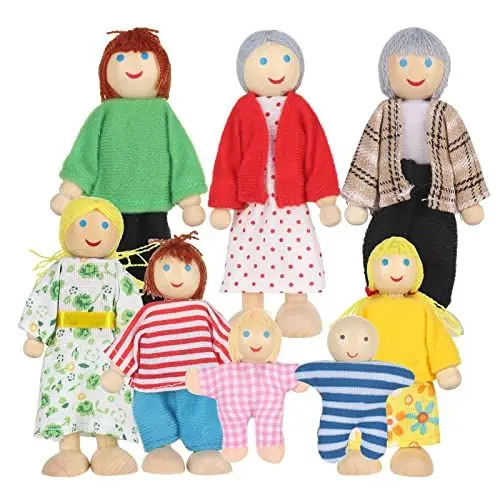 Produktbild: Jooheli Puppenhaus Puppenfamilie, 8 Stücke Puppenhaus Puppen mit beweglichen Gliedern Puppen, Puppenfamilie Set, Puppenhaus Zubehör, Kinder Spielzeug Minipuppen für Puppenhaus Familie Zubehör