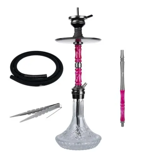 Produktbild: Jookah Royal Flush Edelstahl Shisha Set - Wasserpfeife mit Zubehör inkl. Schlauch, Mundstück, Zange - Black Steel/Pink