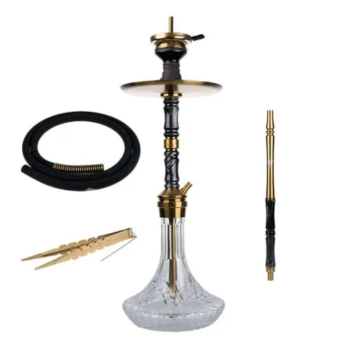 Produktbild: Jookah Royal Flush Edelstahl Shisha Set - Wasserpfeife mit Zubehör inkl. Schlauch, Mundstück, Zange - Gold/Black
