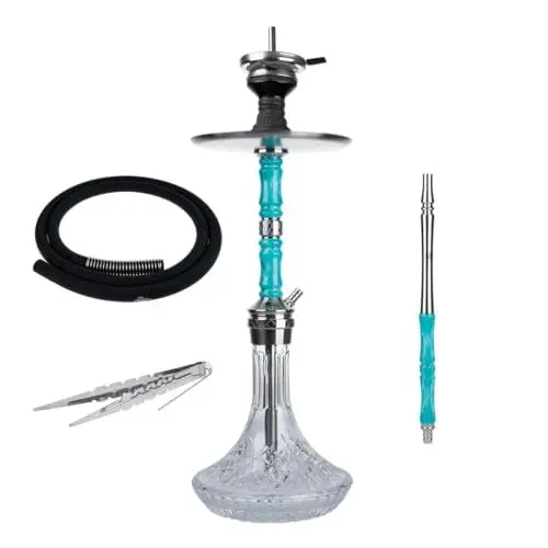 Produktbild: Jookah Royal Flush Edelstahl Shisha Set - Wasserpfeife mit Zubehör inkl. Schlauch, Mundstück, Zange - Steel/Türkis