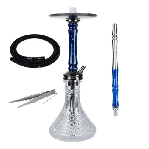 Produktbild: Jookah Straight Flush Edelstahl Shisha Set - Wasserpfeife mit Zubehör inkl. Schlauch, Mundstück, Zange - Black Steel/Pink