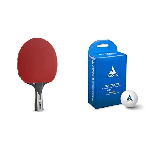 Produktbild: JOOLA 54206 Tischtennisschläger Carbon X Pro, 2 MM Schwammstärke, Schwarz/Grau & 42183 Tischtennisbälle Outdoor 40+ mm Tischtennis-Trainings-Bälle, Weiss, 12 Stück