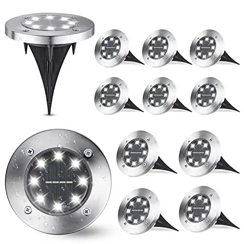 Produktbild: Joomer 12 Stück Solar Bodenleuchten Aussen, Solarleuchten für Garten Außen mit 8 LEDs, 6000K Weiß Wasserdicht Led Solar Gartenleuchten, Solarlampen für Außen Rasen Auffahrt Gehweg Patio