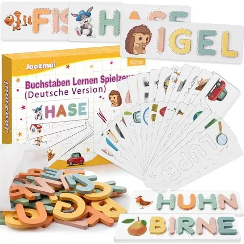 Produktbild: Joozmui Spielzeug ab 3 4 5 6 7 8 Jahre Mädchen, Buchstaben Lernen Lernspiele ab 3-8 Jahre Kinderspielzeug ab 3-8 Jahre Steckpuzzle Holz Montessori Spielzeug ab 3-8 Jahre Junge Einschulung Geschenk