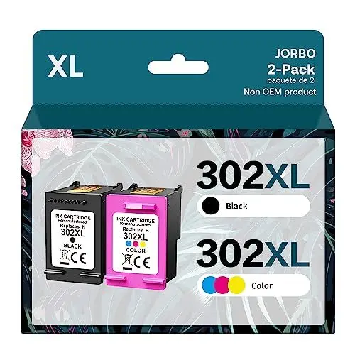 Produktbild: JORBO 302XL Patronen Kompatibel für HP 302 Druckerpatronen (1 Schwarz,1 Dreifarbig) 302 XL für HP DeskJet 3630 3636 3638 3639 1110 2130 3633 OfficeJet 3831 3830 3833 5220 5230 Envy 4525 4520 4522 4527