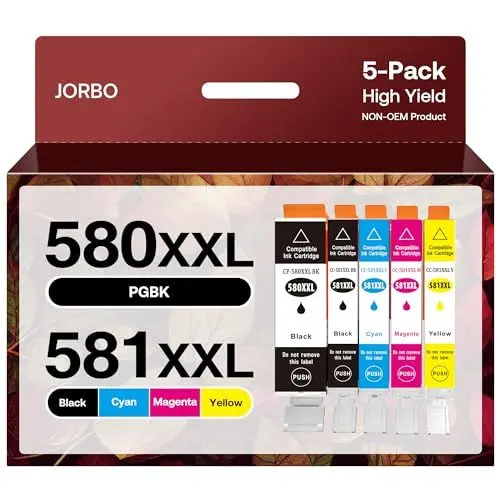 Produktbild: JORBO PGI-580XXL CLI-581XXL Multipack Druckerpatronen kompatibel mit Canon 580 581 XXL Tintenpatrone für Pixma TR8550 TS6150 TS6350 TS705 TR7550 TS6250 TR8500 TS950 TS8150 TS825 0 5er Pack