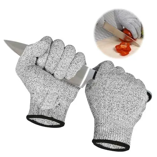 Produktbild: Jormftte 1 Paar Schnittschutz Handschuhe, 24 cm Premium Schutz Handschuhe, HPPE Komfort Schnittfeste Handschuhe, Dehnbares Material Noppen für Herren Damen Kinder Baustelle Küchen Gartenbau
