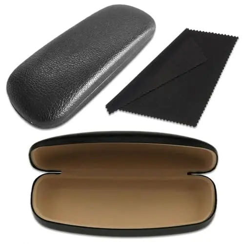 Produktbild: Jormftte 1 Stück Hardcase Brillenetui, 15,7x6,2 cm Herren Hardcase für Brillen, Leder Hartschale Lesebrille Brillenetui, Damen Softtouch PU Leder Mikrofasertuch Reinigung Premium Schutz Etui