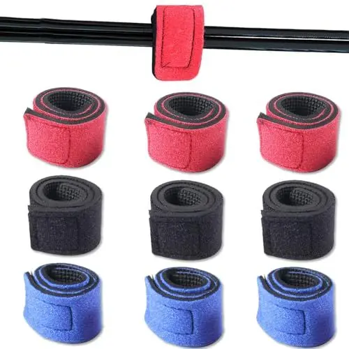 Produktbild: Jormftte 9 Stück Angelrutengurte, 24.5 cm Angelrute Riemen, Elastischer Stoff Angelrutenriemen, Gurt Klettverschluss Einstellbar Bündeln Farben Golfschläger Badmintonschläger Spinnrute Rute Zubehör