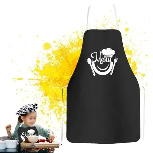 Produktbild: Jormftte Kochschürze Kinder für Mädchen Jungen, 45 * 56CM(17.71 x 22.04zoll) Kinderschürze, Polyester Wasserdicht Schürze Kinder, Malen, Kinder Grillschürze, Kinder Malkittel（Schwarz）