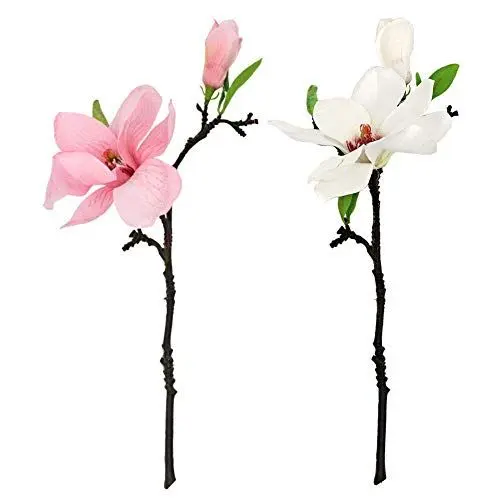 Produktbild: JOROBURO Künstliche Magnolien-Blume, 6 Stück, Weiße Seide, Langer Stiel, Magnolien-Braut-Hochzeitsstrauß, Künstliches Blumenarrangement, Vasendekoration für Hochzeit, Zuhause, Büro, Party,(#2)