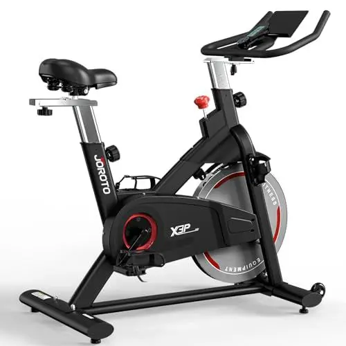Produktbild: JOROTO Heimtrainer Fahrrad mit Magnetischem Widerstand, Fitnessbikes Ergometer Hometrainer mit 4-Fach Verstellbarem Lenker, RPM Monitor, 9.5‘’ Tablet-Halterung, 18KG Schwungrad - 160 KG Belastbar