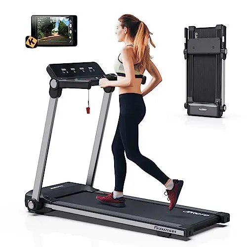 Produktbild: JOROTO Laufband, klappbares Laufband für Zuhause, App-Funktion, LED-Display & Laufbänder mit 9 voreingestellte Programme, bis zu 14 km/h, Fitness Treadmill und Walking Pad, max.120 kg