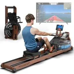 Produktbild: JOROTO MR380 Rudergerät für Zuhause, Klappbare Rudermaschine aus Eichenholz, 28L Vergrößerung des Wassertanks,158KG Gewichtskapazität mit Bluetooth Monitor, Telefon- und Tablet-Halterung