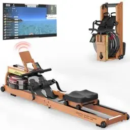 Produktbild: JOROTO Rudergerät für Zuhause aus Eiche, Rudergerät Wasser klappbar mit Bluetooth Display &30 Tage kostenlose Kinomap-Mitgliedschaft，Rudermaschine mit Verstellbarer Tablethalterung 150kg belastbar