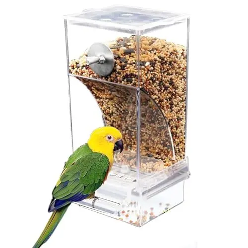 Produktbild: Jortmrd Automatischer Futterspender Vogel Transparent Vogelfutterspender Käfig Acryl Futterautomat Papageien Vogelfutterhaus für Wellensittiche Nymphensittiche Finken Sittiche