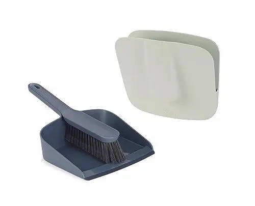 Produktbild: Joseph Joseph CleanStore Wandmontierter, Kehrschaufel- und Bürsten set für den Innenbereich Boden feger, Weiche Borstenbürste und Kamm für den Innenbereich, Blau