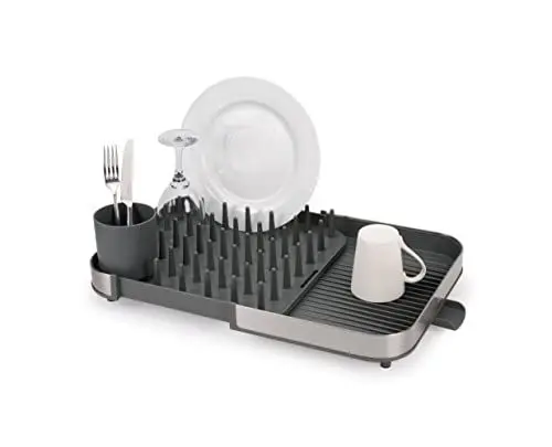 Produktbild: Joseph Joseph Duo Expanding Abtropfgestell mit abnehmbarem Besteckhalter, Abtropfstutzen, Edelstahl/Grau