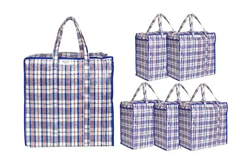 Produktbild: Josephine Osthoff Unisex Schwerlast wasserdichte Aufbewahrungstaschen, Langlebig & Vielseitig, Mit Reißverschluss für Umzug & Einkaufen, 75L Kapazität, Bis zu 20 kg Belastung, Blau, Packung mit 6